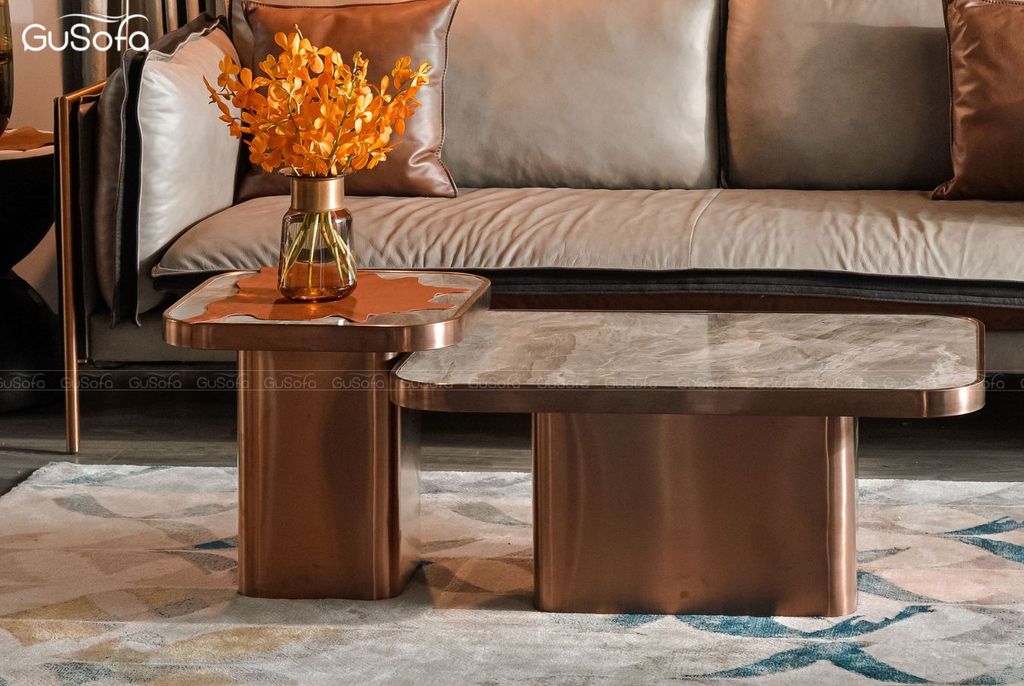 Bàn trà đôi inox mạ vàng hồng TB03