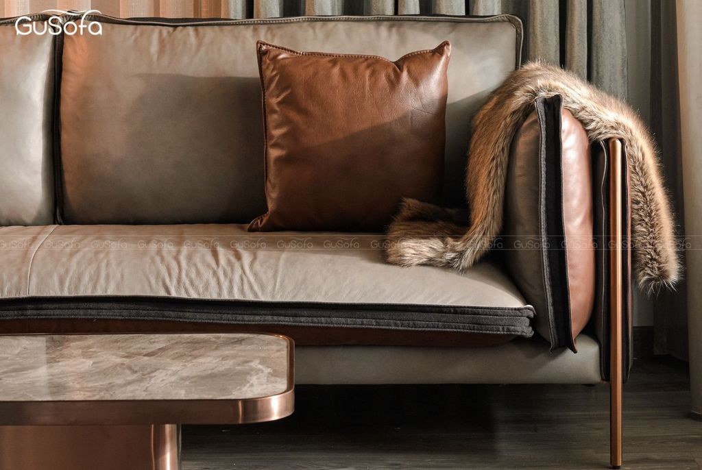 Ghế Sofa băng ROSA 3 chỗ 2,2m Da bò Brazil 60% nâu mix Microfiber