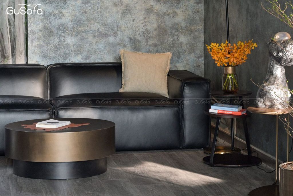 Ghế Sofa băng GuBasic chân bệt 2,6m 4 chỗ Da bò Indo 80%