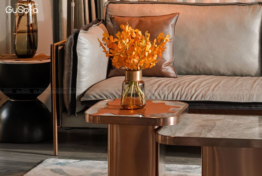 Ghế Sofa băng ROSA 3 chỗ 2,2m Da bò Brazil 60% nâu mix Microfiber