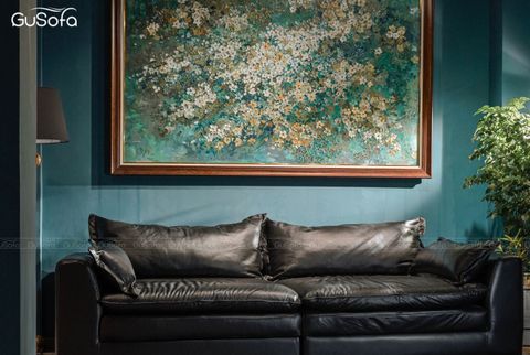 Ghế sofa da bò màu đen thư giãn