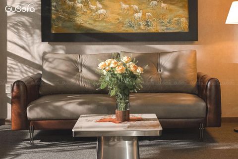 Sofa băng 3 chỗ HEBE 2,2m Da bò Brazil mix Microfiber