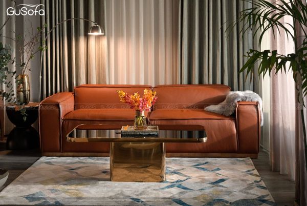  Ghế Sofa băng GuBasic chân viền inox 4 chỗ 2,5m Da bò Italy 80% 