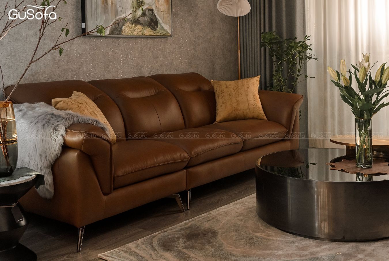  Ghế Sofa băng 4 chỗ Keva 2,5m Da bò Brazil 80% 