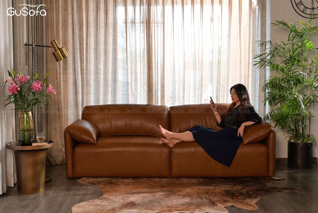 Ghế Sofa băng Gurelax 4 chỗ 2,5m Da bò Brazil 80%