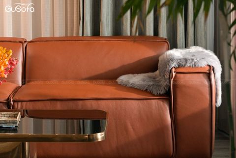 Ghế Sofa băng GuBasic chân viền inox 4 chỗ 2,5m Da bò Italy 80%