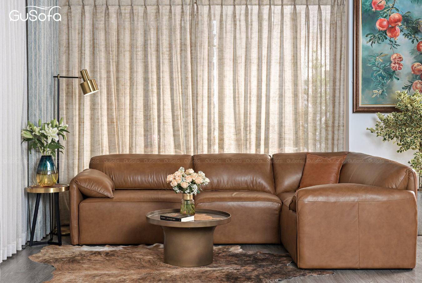  Ghế Sofa góc Gurelax size lớn 2,95x1,9 (m) Da bò Brazil 80% 