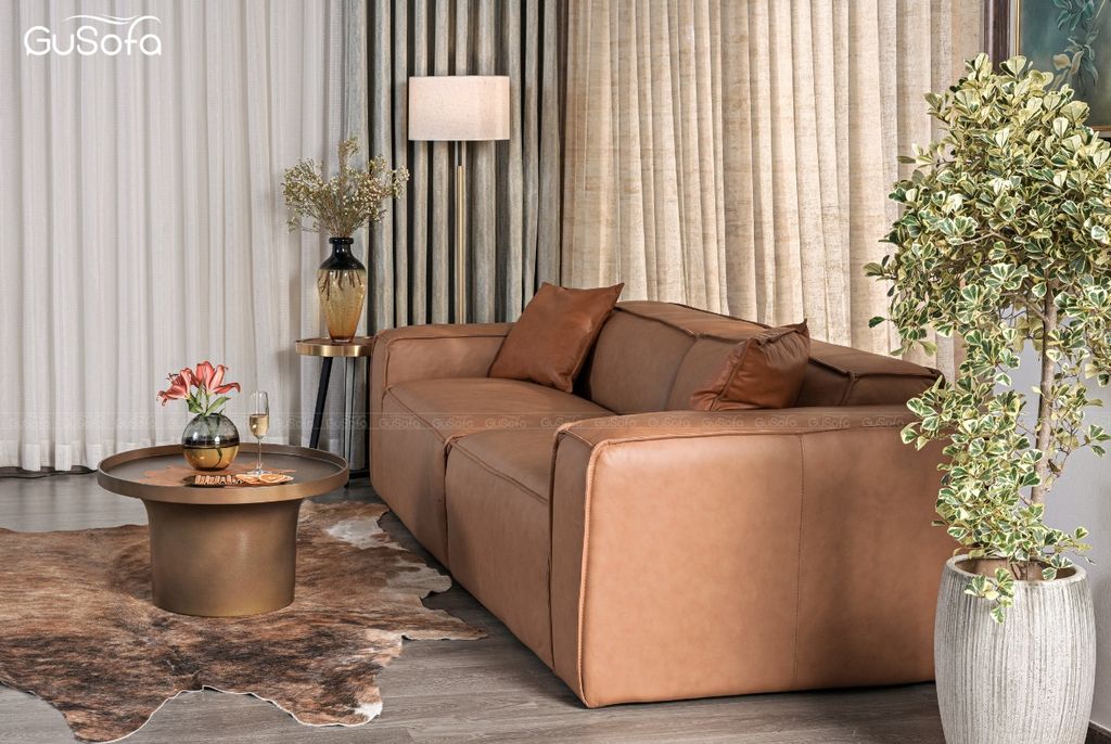 Ghế Sofa băng GuBasic chân bệt 2,5m 4 chỗ Da bò Brazil 80%