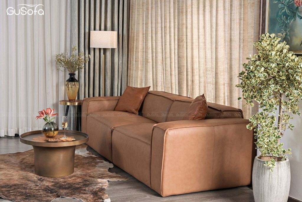 Ghế Sofa băng GuBasic chân bệt 2,5m 4 chỗ Da bò Brazil 80%
