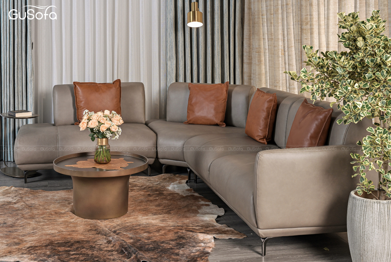  Set ghế Sofa quay vòng Connect size lớn 3x2,35 (m) Da bò Brazil 100% 