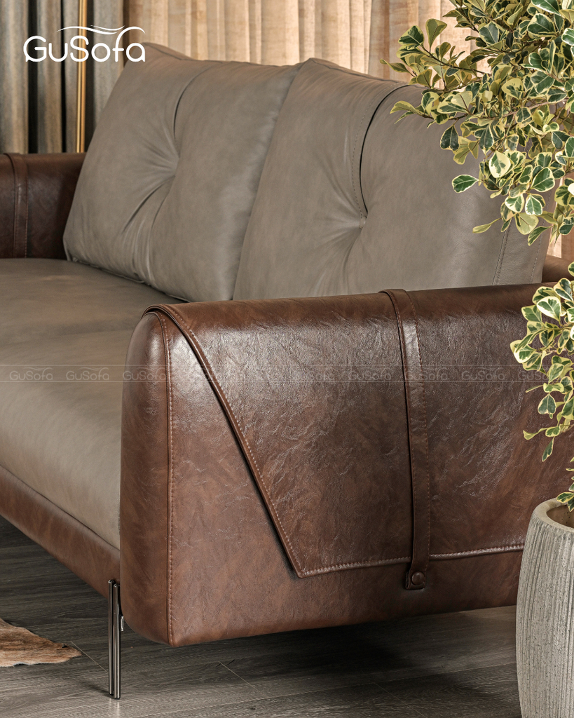 Sofa băng 3 chỗ HEBE 2,2m Da bò Brazil mix Microfiber