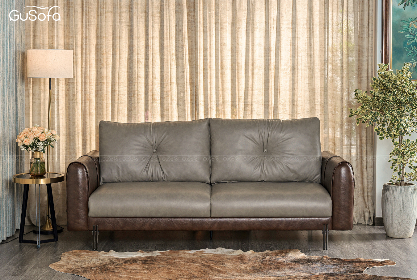  Sofa băng 3 chỗ HEBE 2,2m Da bò Brazil mix Microfiber 