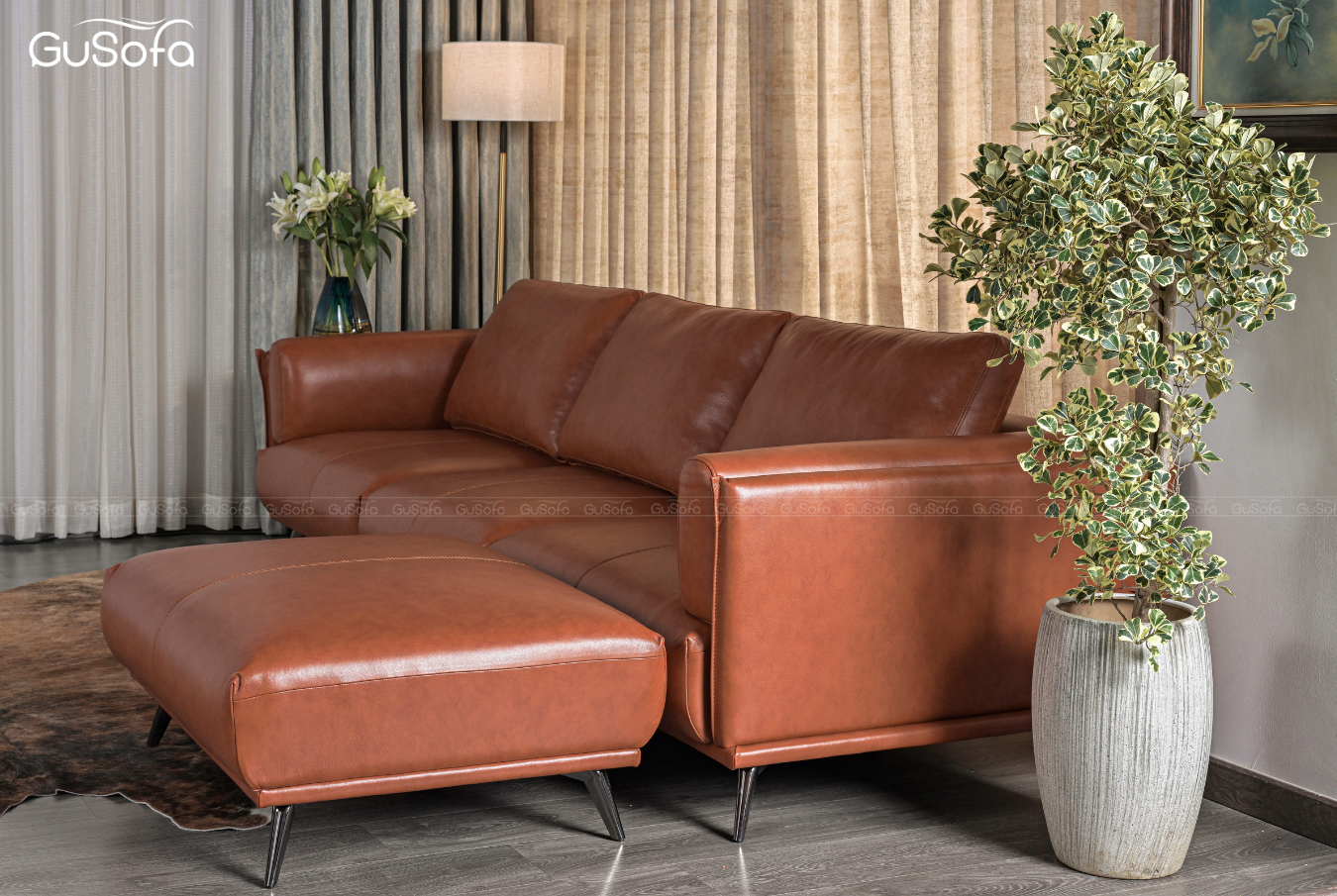  Set ghế Sofa băng Jena size lớn 2,8m Da bò Brazil 80% kèm đôn rời 