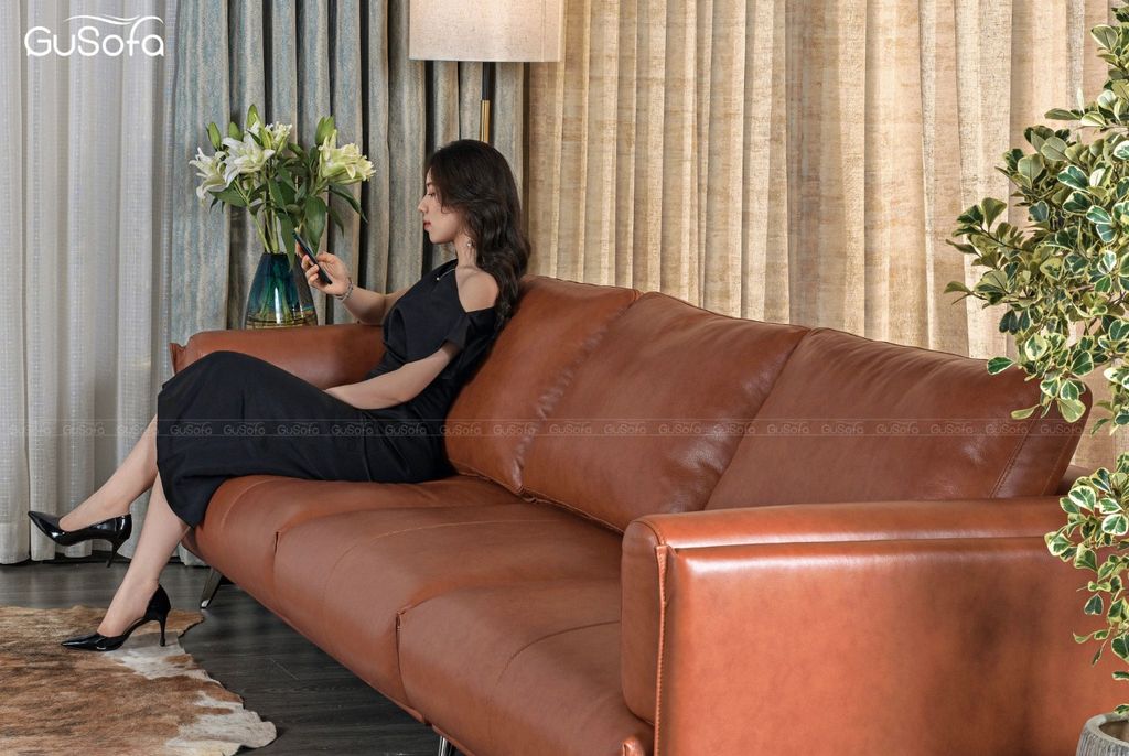 Set ghế Sofa băng Jena size lớn 2,8m Da bò Brazil 80% kèm đôn rời