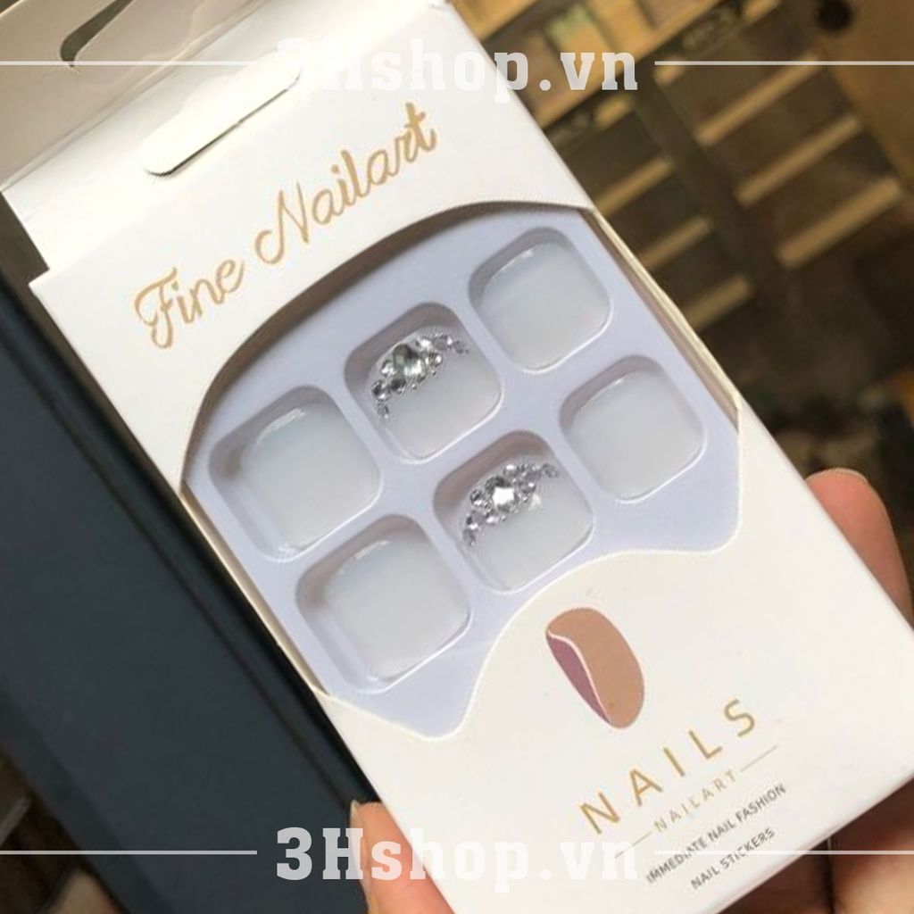  Nailbox chân trắng đính đá kèm keo set 24 