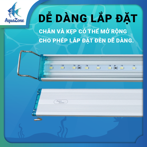 Đèn led máng bể cá Aqua Zonic với nhiều kích thước, tích hợp chip đèn RGB giúp tăng cường màu sắc