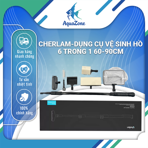 Dụng cụ vệ sinh bể cá thủy sinh Cherlam 6 trong 1, cọ chà hồ, cạo rêu, bọt biển lau kính, lưới,  cào sỏi tiện lợi
