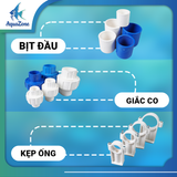 Bộ phụ kiện nối ống nước tiện lợi (cút nối, cút chếch, cút vuông, khóa vòi nước, thu, giắc co, bịt đầu ống, kẹp ống)