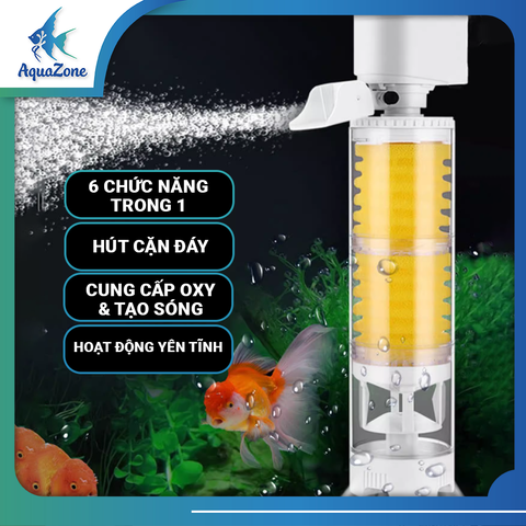 Máy lọc bể cá đa chức năng 6 trong 1 Riverzone (Bơm, Lọc, Tạo sóng, Cung cấp oxy, Hút phân, Tạo vi sinh) cho bể cá 10w đến 35w
