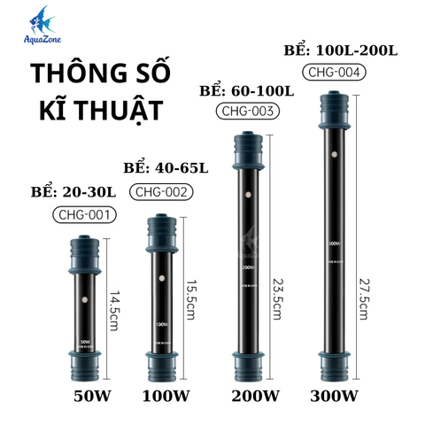Thanh sưởi bể cá Cherlam 50w đến 300w, thanh sưởi ấm bể cá hiện đại, tùy chỉnh nhiệt độ