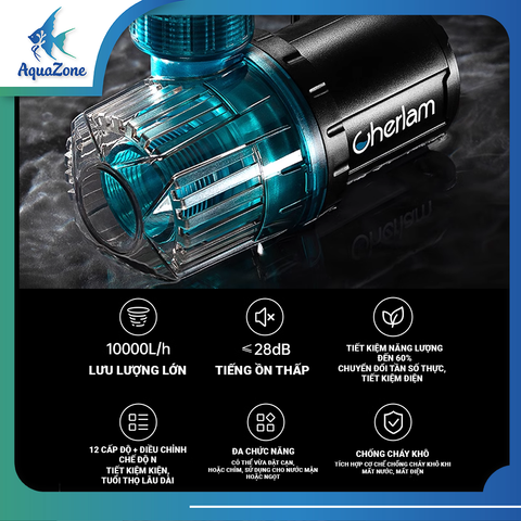 Máy bơm nước hồ cá Cherlam thay đổi tần số 12 cấp độ 2000l đến 10000l nhỏ gọn, hoạt động mạnh mẽ