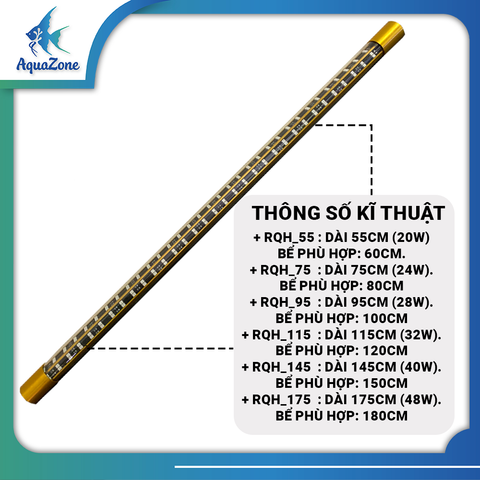 Đèn led 4 hàng bóng góc rộng Riverzone RQH thế hệ mới đỏ cá không đỏ nước dành cho cá rồng, két, koi, cá chép sư tử