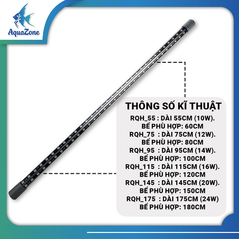 Đèn led 2 hàng bóng góc rộng Riverzone RQH cao cấp đỏ cá không đỏ nước dành cho cá rồng, cá Koi, cá chép