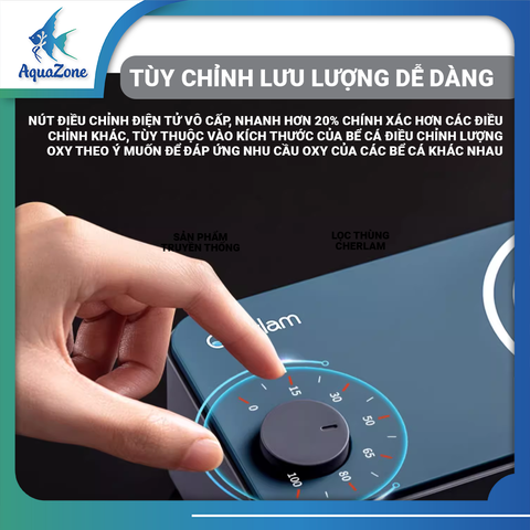 Máy sủi oxy công suất lớn Cherlam cho bể cá, có thể điều chỉnh lưu lượng