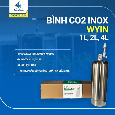BÌNH CO2 INOX WYIN 1L, 2L, 4L KÈM ĐỒNG HỒ ĐẾM GIỌT