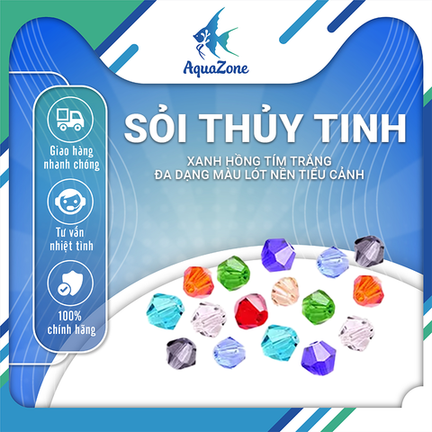 Sỏi thủy tinh xanh, hồng, tím, trắng đa dạng màu lót nền tiểu cảnh