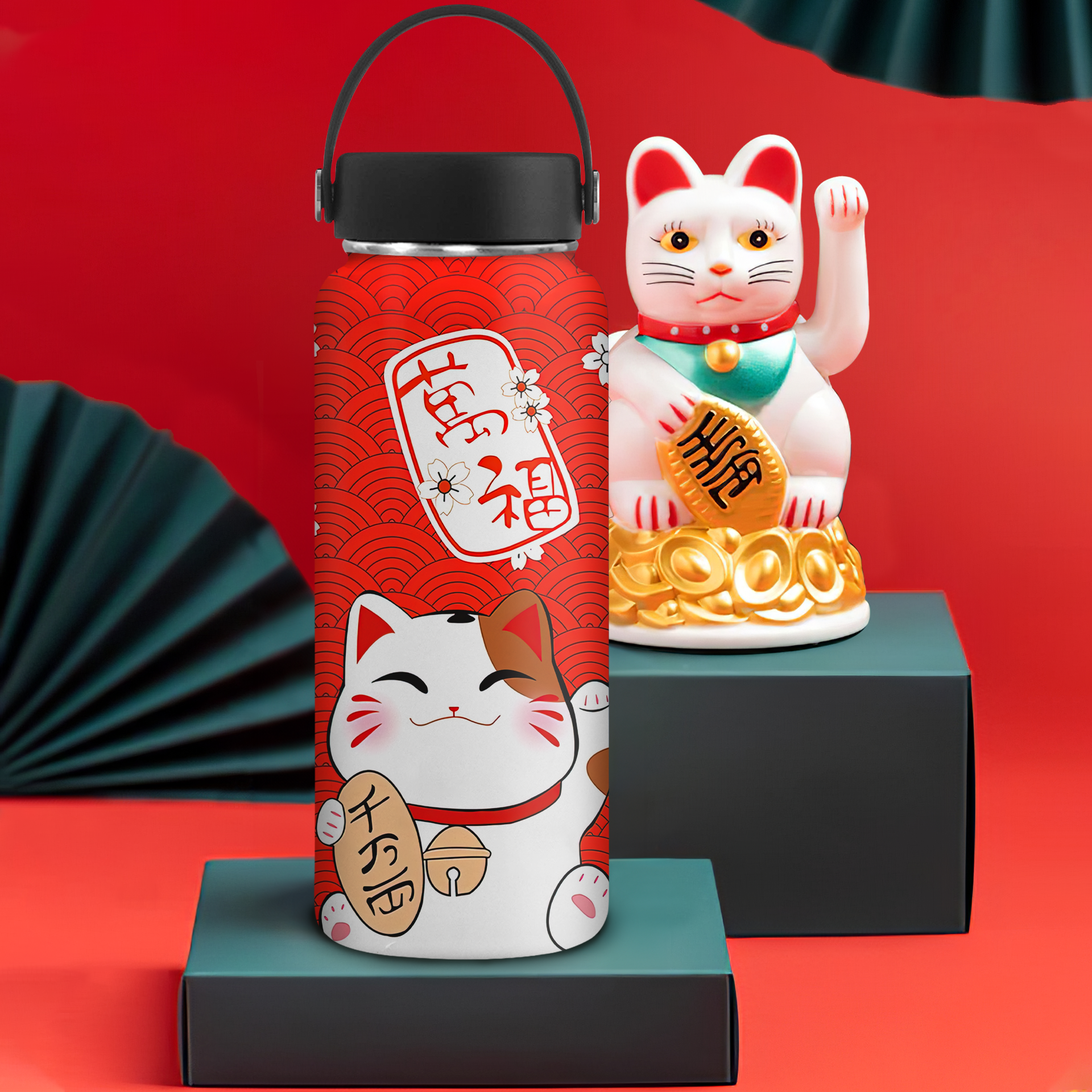  Bình Mèo Thần Tài Go Drink phong thủy Bình giữ nhiệt 950ml In tên, hình ảnh theo yêu cầu 