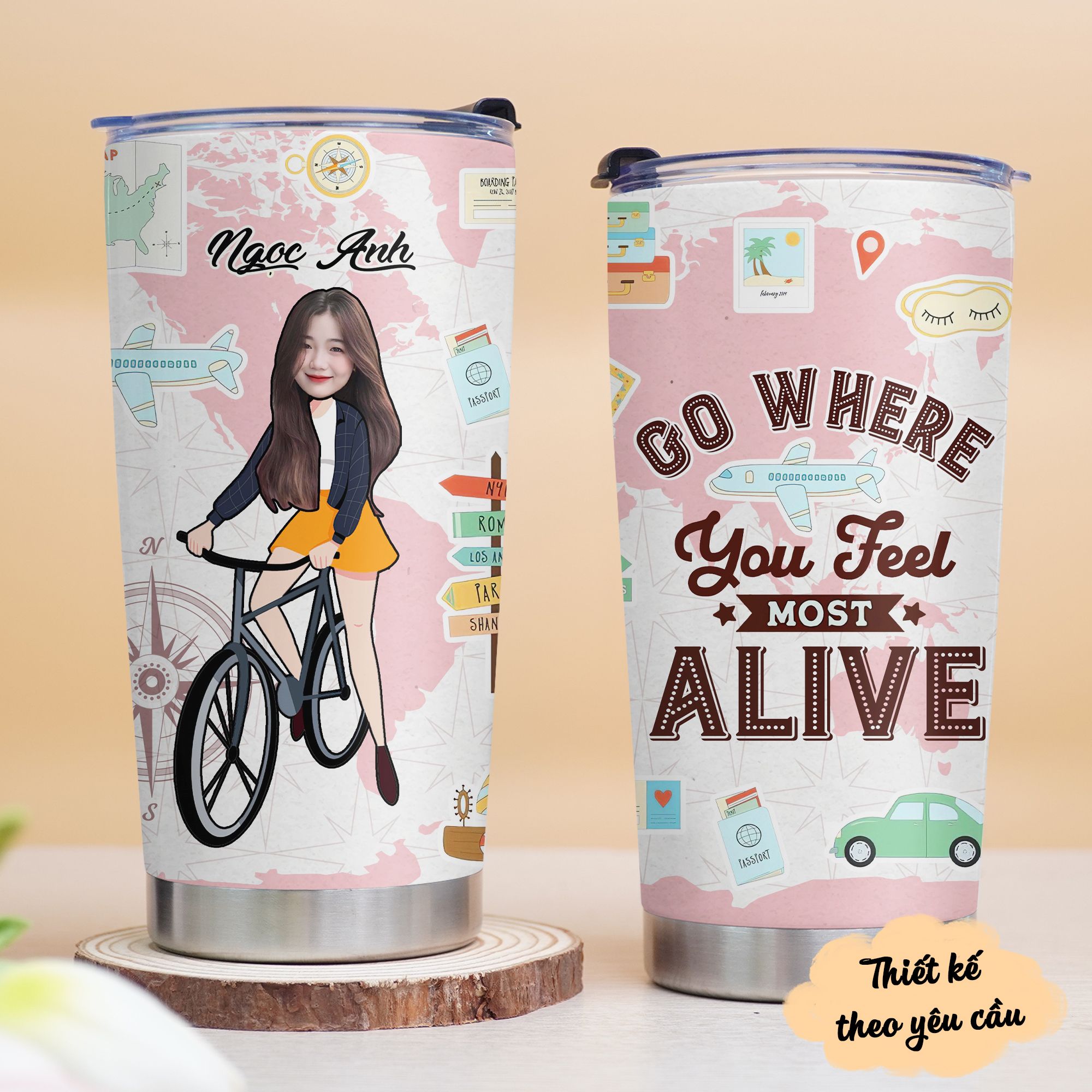  Travel Lover Go Drink In Tên Ghép Ảnh Cốc giữ nhiệt 600ml In Tên, Hình Ảnh Theo Yêu Cầu 