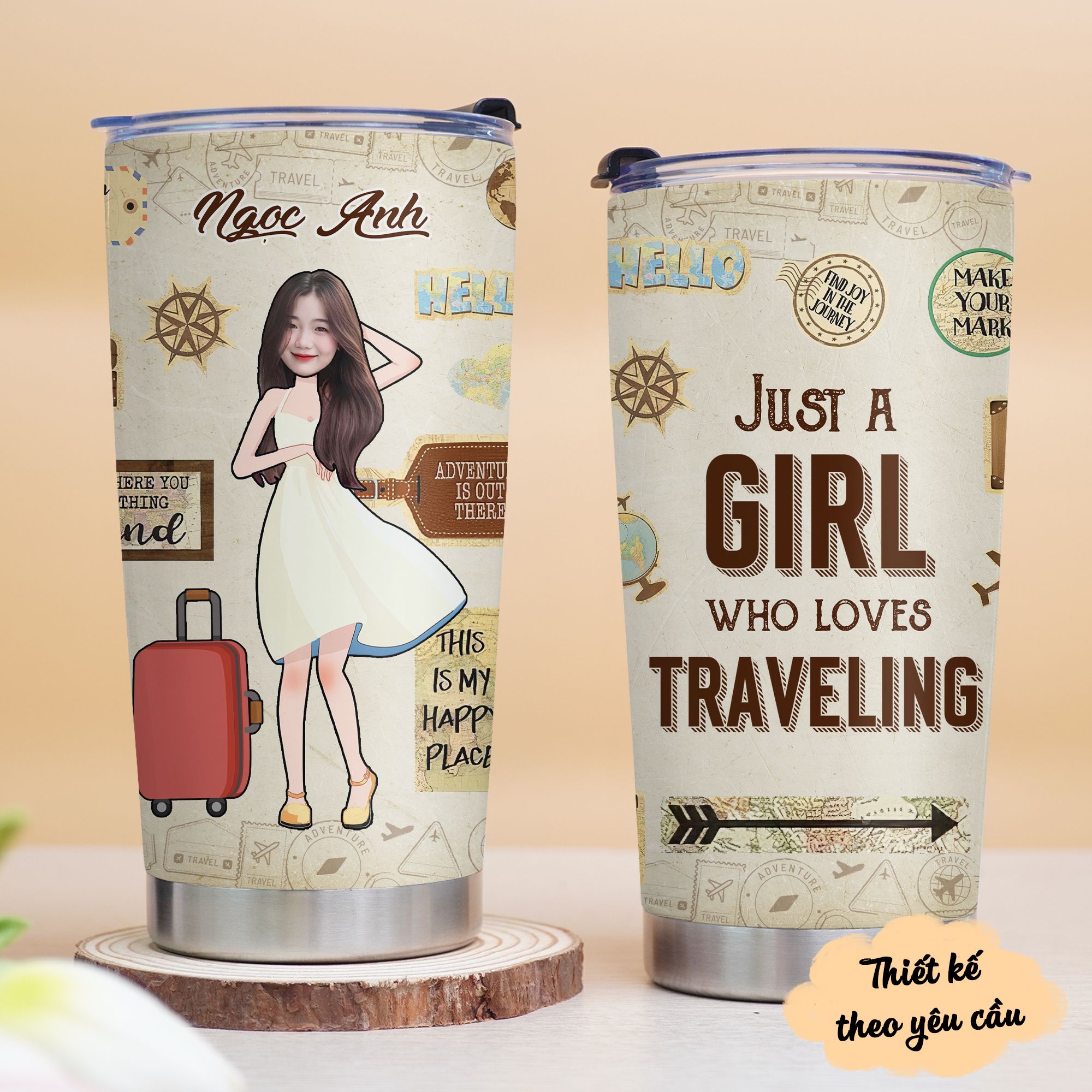  Travel Lover Go Drink In Tên Ghép Ảnh Cốc giữ nhiệt 600ml In Tên, Hình Ảnh Theo Yêu Cầu 