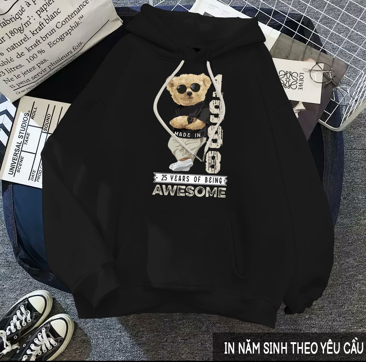  Bear Năm Sinh Hoodie Phong cách sống BeatyTee In tên, hình ảnh theo yêu cầu 