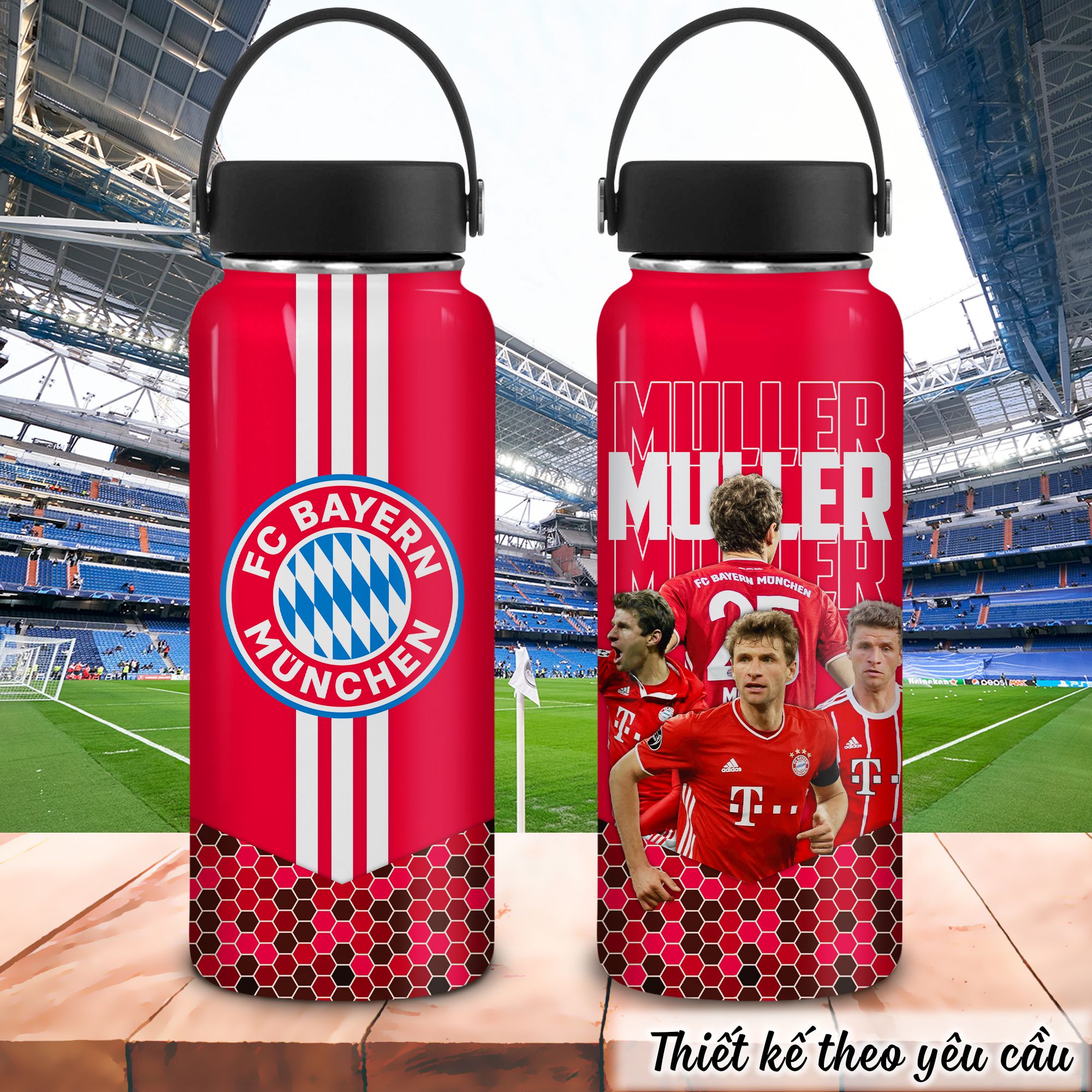  Bayern Munich 3 Sọc Kết Hợp cầu thủ Go Drink Fans Bóng Đá Bình giữ nhiệt 950ml In tên, hình ảnh theo yêu cầu 