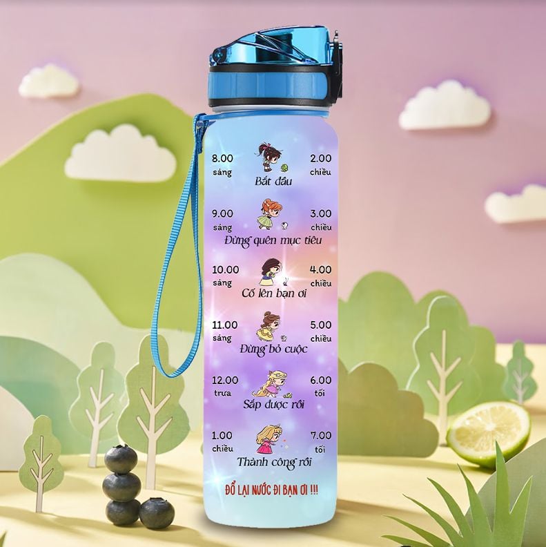  Công chúa hoạt hình cute Go Drink Movie Bình nước có vạch chia 950ml In tên, hình ảnh theo yêu cầu 