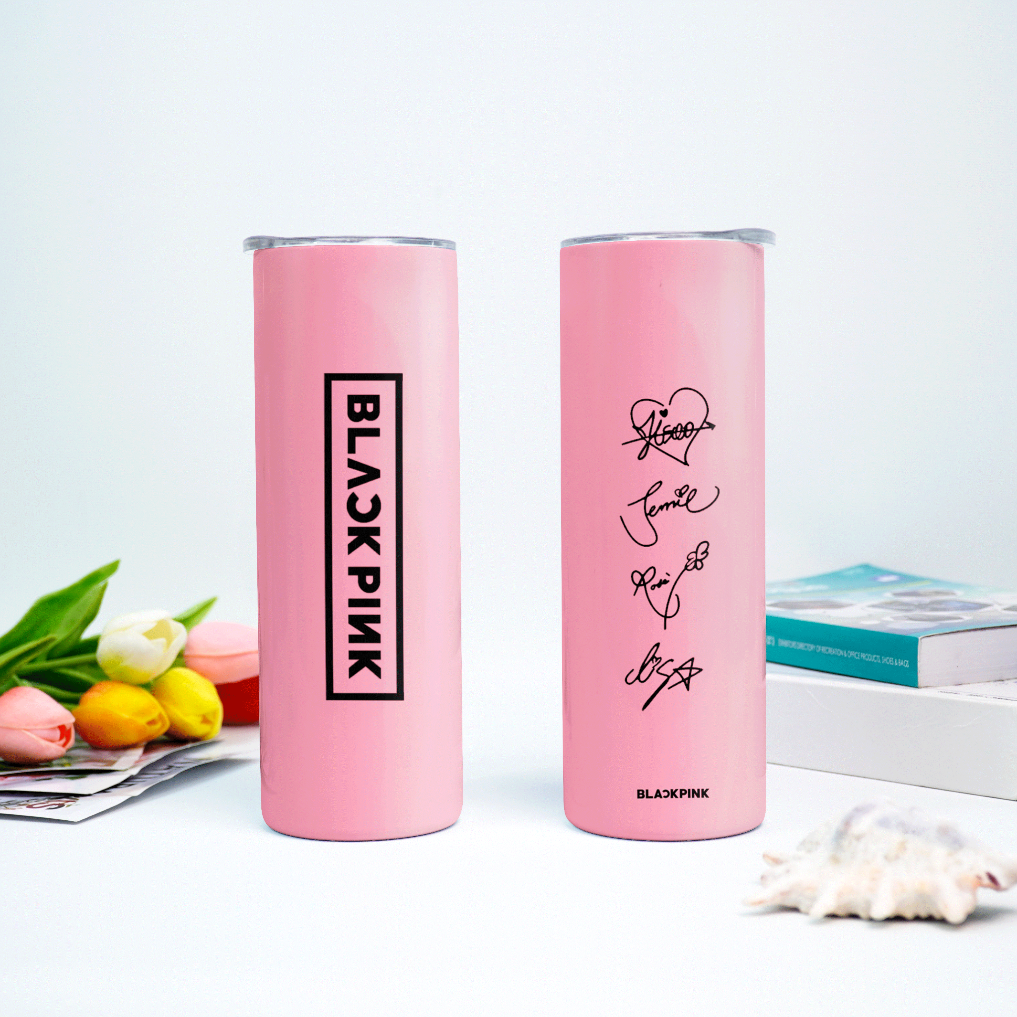  Chữ Ký 4 Thành Viên Blackpink Skinny. Go Drink  Skinny 600ml In tên, hình ảnh theo yêu cầu 