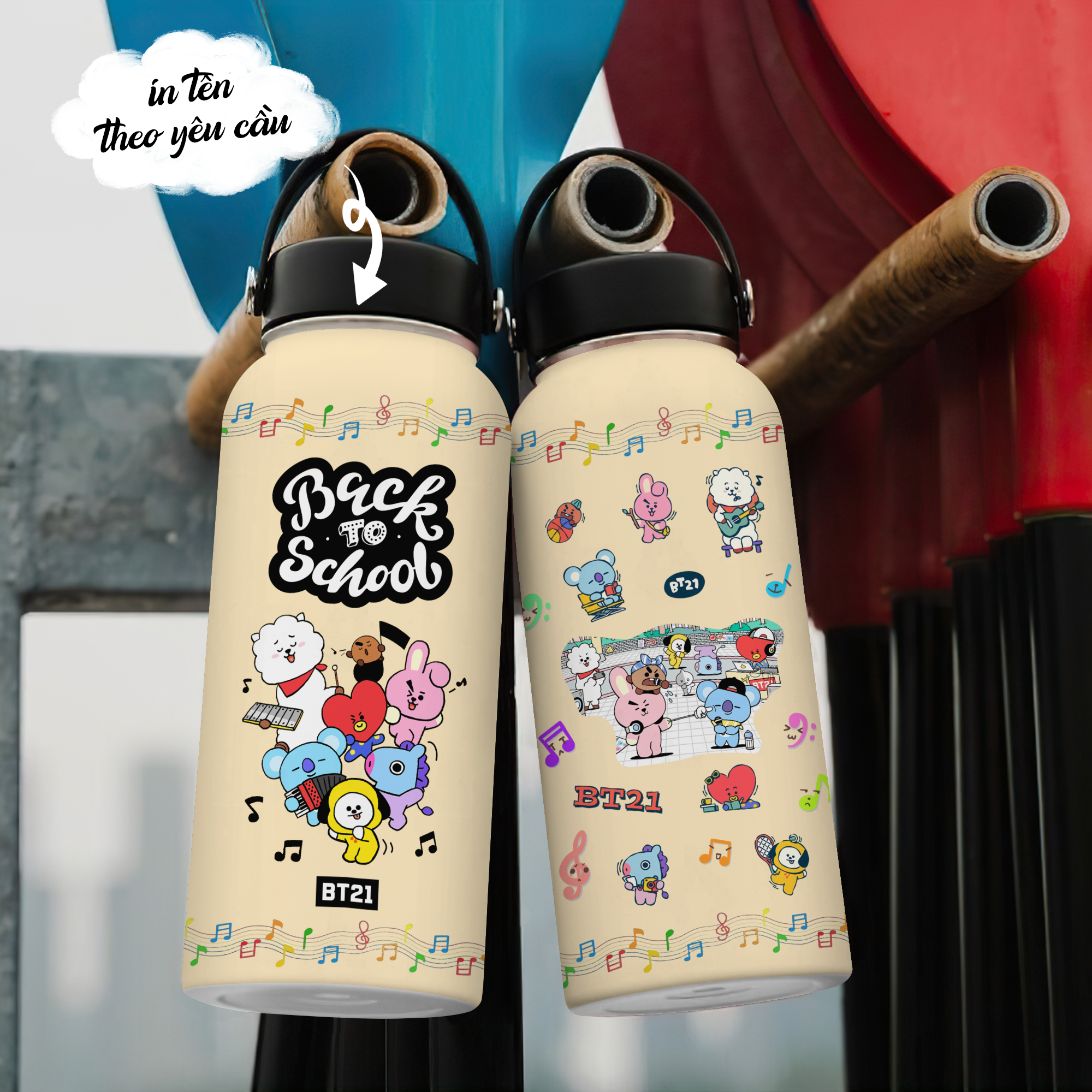  Back To School BT21  Go Drink In tên/ Ghép ảnh Bình giữ nhiệt 950ml In tên, hình ảnh theo yêu cầu 