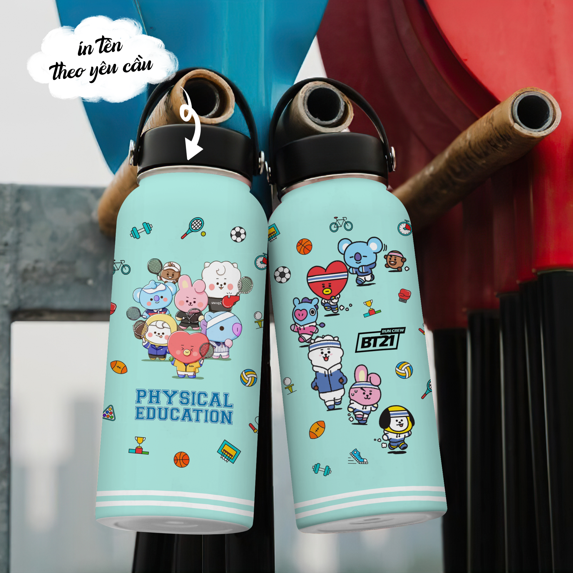  Back To School BT21  Go Drink In tên/ Ghép ảnh Bình giữ nhiệt 950ml In tên, hình ảnh theo yêu cầu 