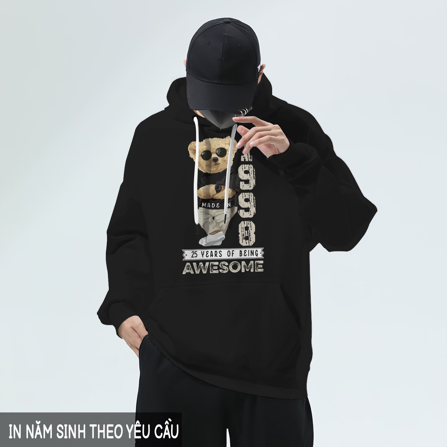  Bear Năm Sinh Hoodie Phong cách sống BeatyTee In tên, hình ảnh theo yêu cầu 