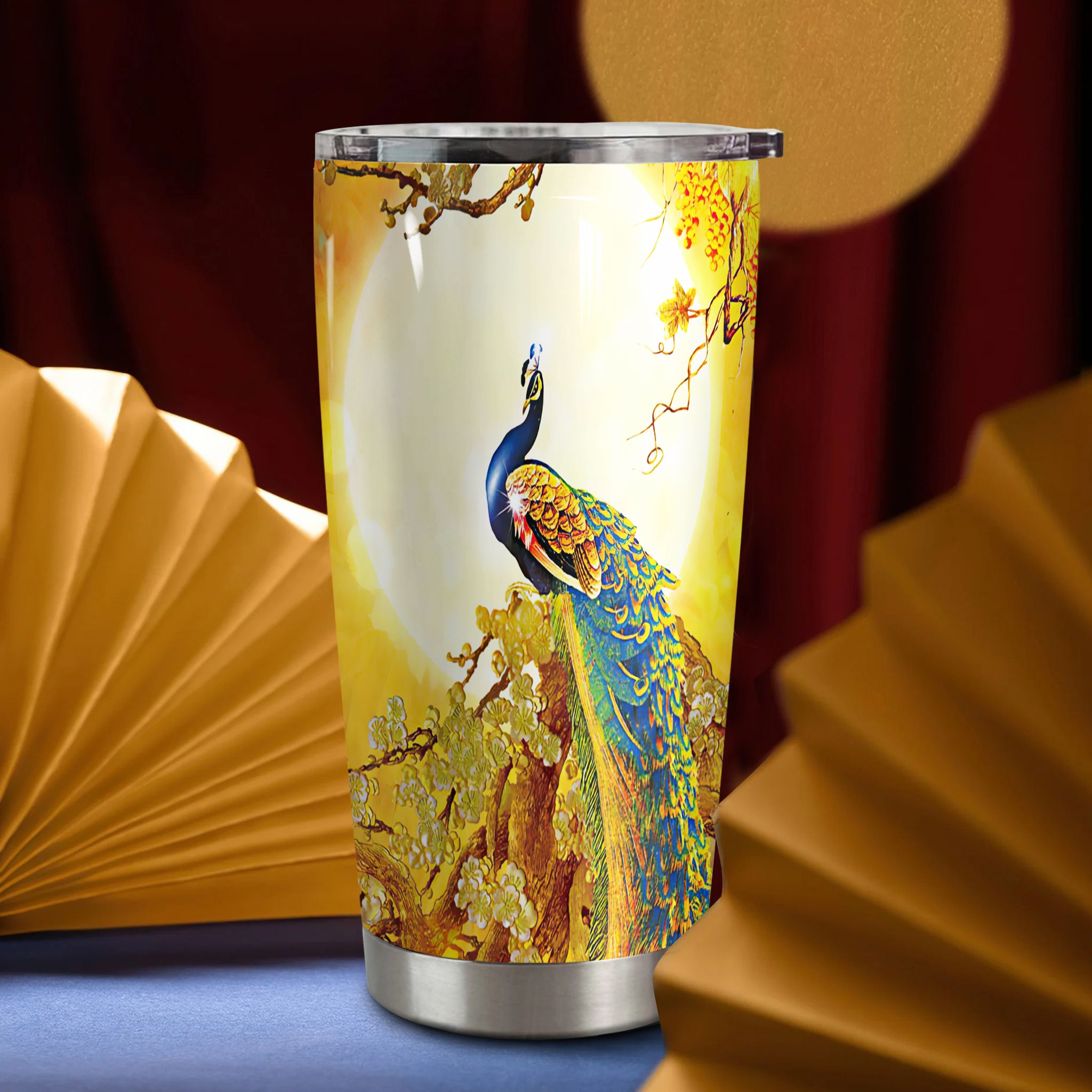  Peacocks Gold Go Drink Feng Shui Tumbler 20oz Personalized 