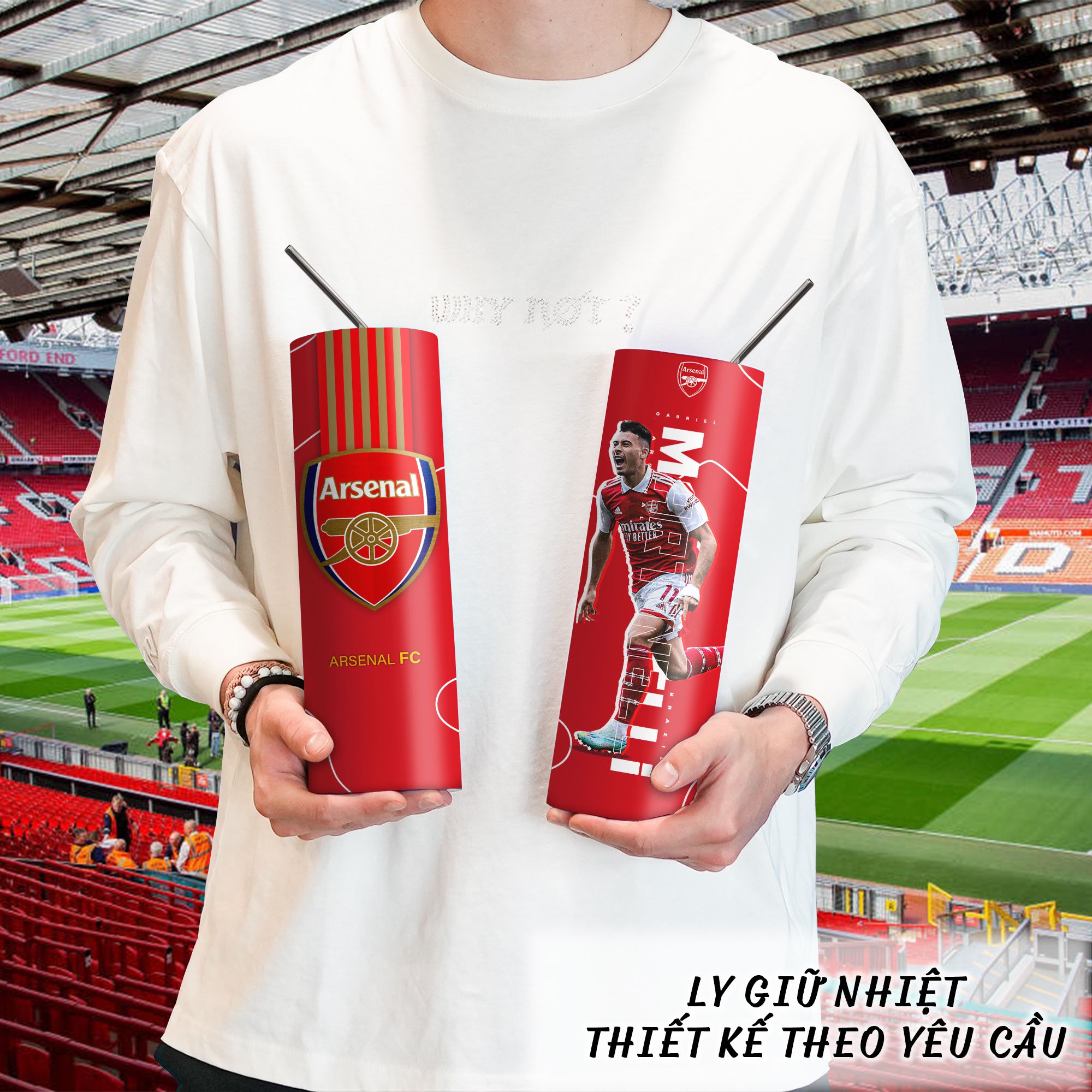  Arsenal CLB Bóng Đá Kết Hợp Cầu Thủ Go Drink Fans Bóng Đá Skinny 600ml In tên, hình ảnh theo yêu cầu 