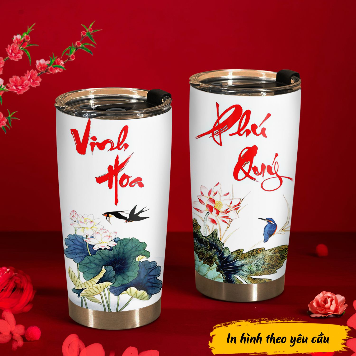  Chữ Thư Pháp - Chữ Vinh Hoa Phú Quý Go Drink Phong thủy - Tài lộc Cốc Giữ Nhiệt 600ml In tên, hình ảnh theo yêu cầu 