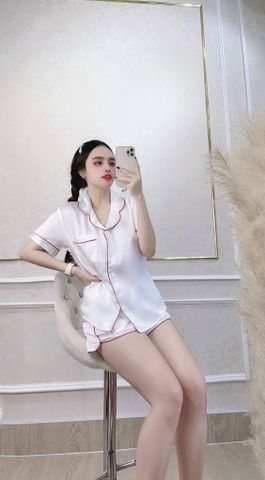 Đồ Bộ Mặc Nhà NhiStore Pyjama Ngắn Thời Trang Nữ Giá Rẻ Áo Cài Nút Tay Ngắn Sale Quần Đùi Lưng Thun Co Dãn Dễ Mặc 50kg