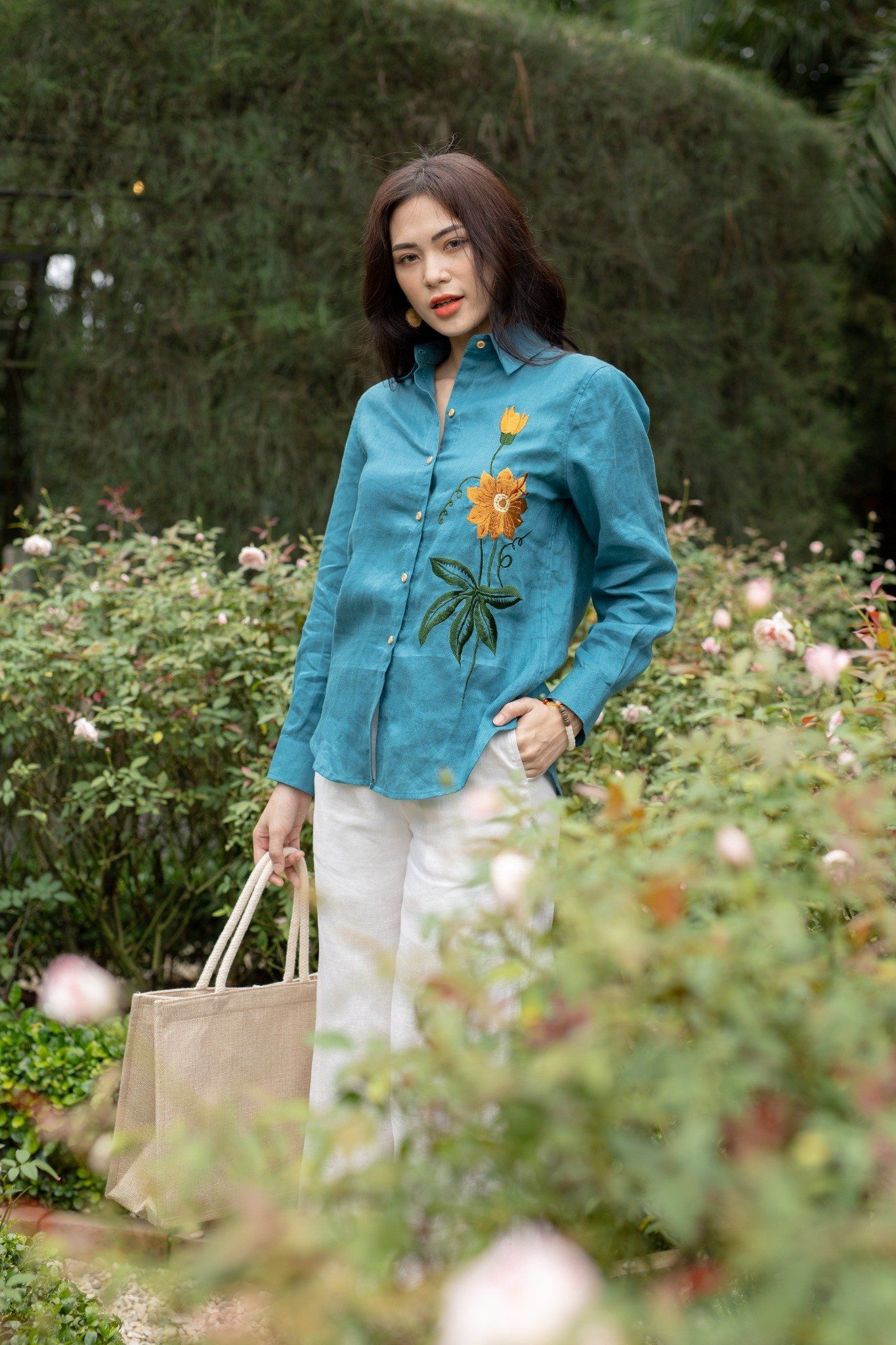 Váy sơ mi dáng dài linen cao cấp  OMEELY FASHION