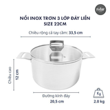  NỒI INOX TRƠN 3 LỚP - SIZE 22CM (KY) 