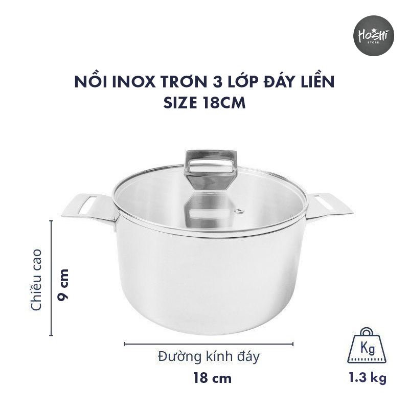  NỒI INOX TRƠN 3 LỚP - SIZE 18CM (KY) 