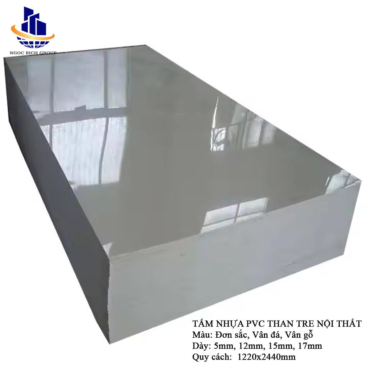 Tấm nhựa PVC than tre ghi đậm siêu bóng 17mm 0.6g/cm3