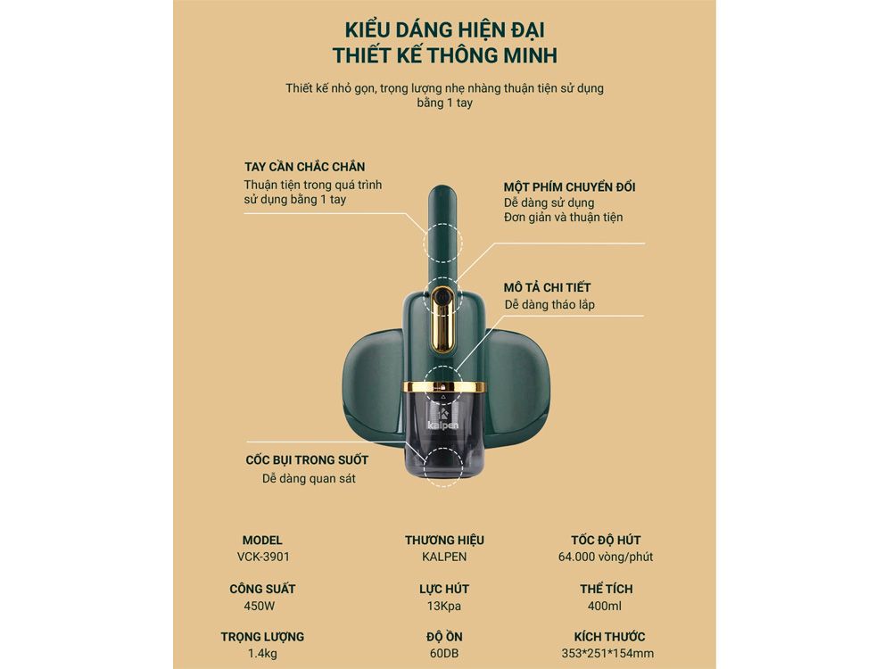 Máy hút bụi diệt khuẩn UV thông minh Kalpen VCK - 3901