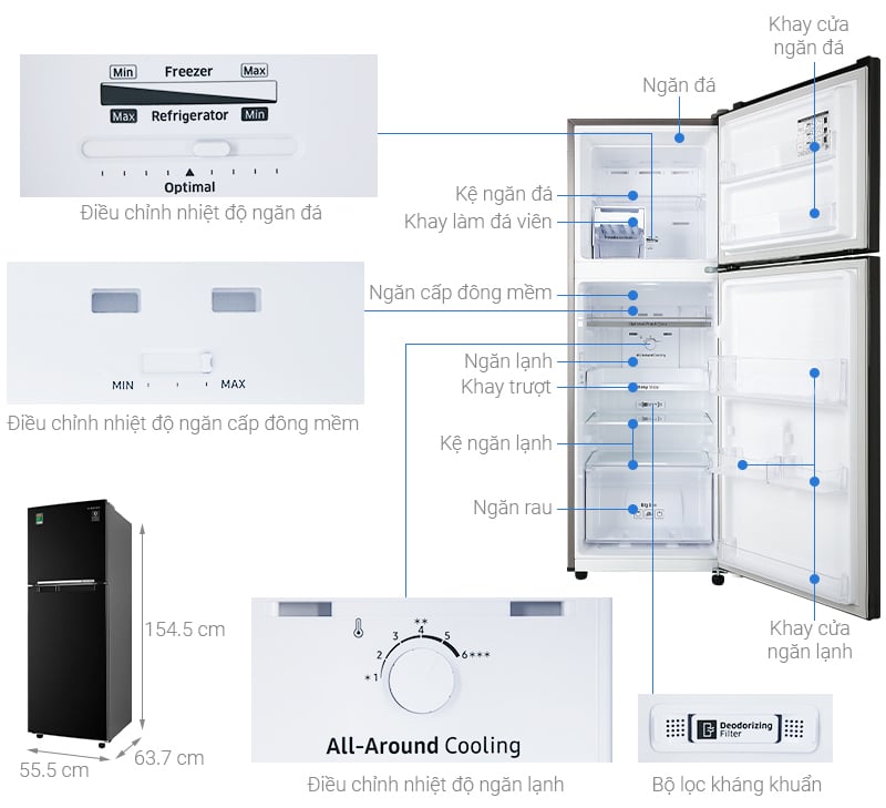 Tủ lạnh Samsung Inverter 236 lít RT22M4032BU/SV